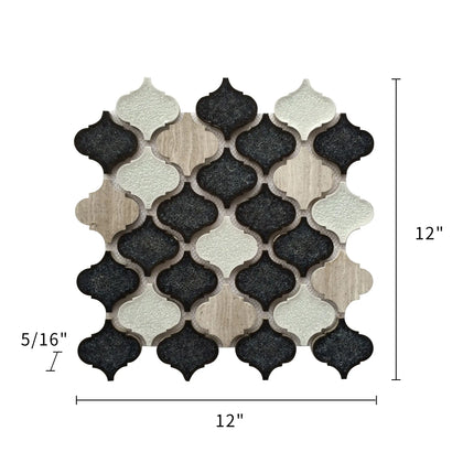 Galena Gray arabesque Lantern Marble & Crackle Mix 12-in x 12-in Glass Mosaic Wall Tile( 10 sq. ft. /Box )