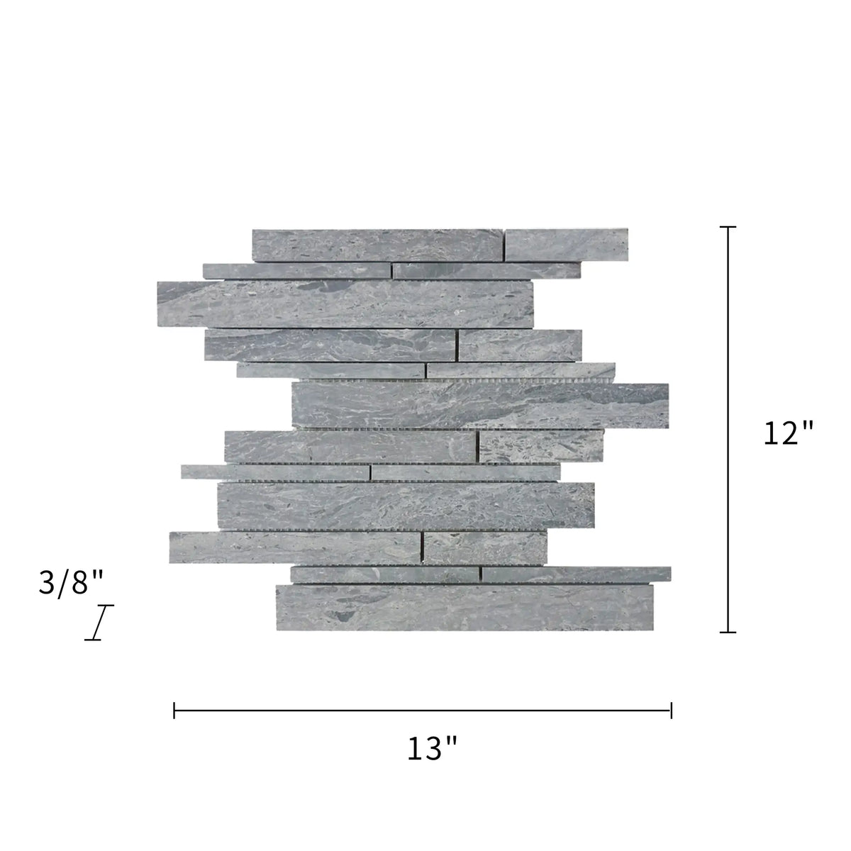 Mountain Blue Random Strip Honed Marble Mosaic Floor and Wall Tile - Sample (Product Shown is Full Size)