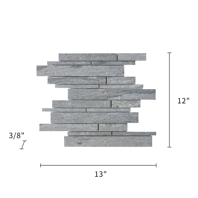 Mountain Blue Random Strip Honed Marble Mosaic Floor and Wall Tile - Sample (Product Shown is Full Size)