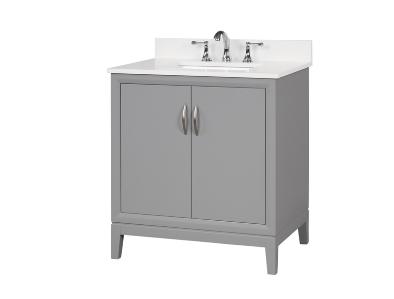 Luton 30" Vanity in Gray with Snow White Quartz Top