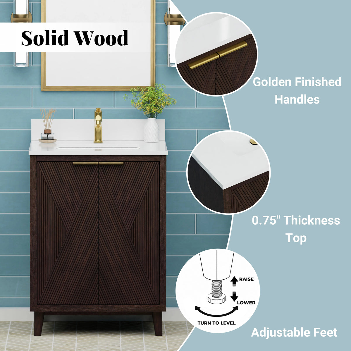 Summerville 24" Vanity Set with Pure White Quartz Countertop
