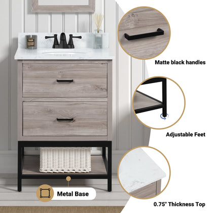Hartley 25" Single Vanity With Carrara White Quartz Stone Top
