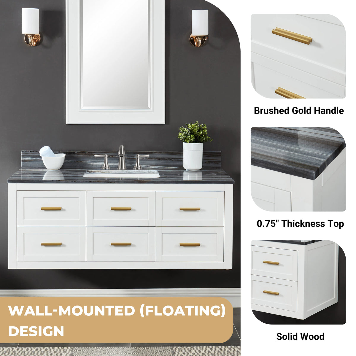 Ralph 48" Wall Mounted Vanity with Palissandro Blue Marble Top