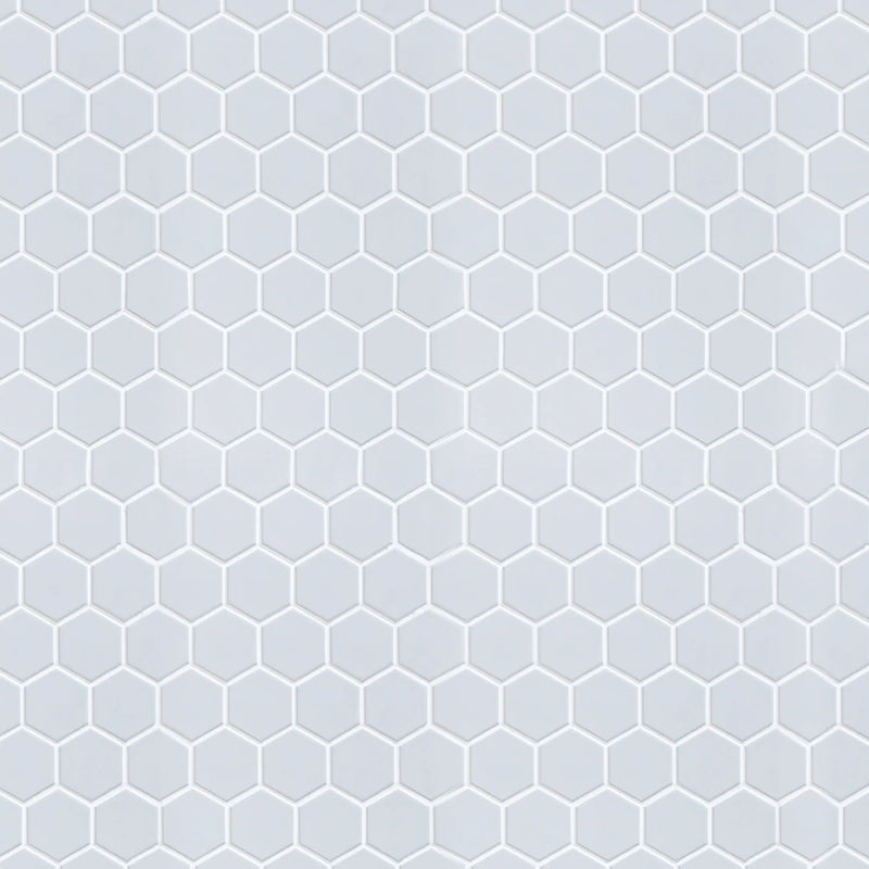 Display board featuring Soft Gray Hexagon Matte Porcelain Mosaic Tile – elegant 13x11 inch tile arrangement.