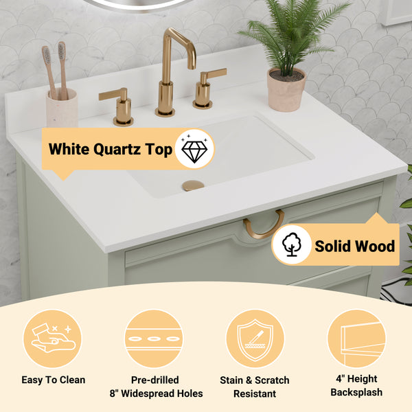 Yulan 30" Single Vanity With Pure White Quartz Top