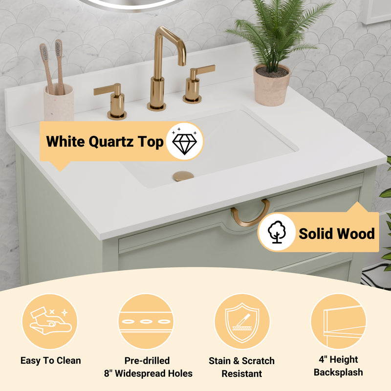 Yulan 30" Single Vanity With Pure White Quartz Top
