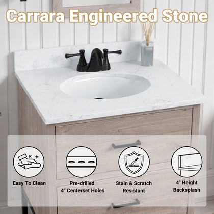Hartley 25" Single Vanity With Carrara White Quartz Stone Top