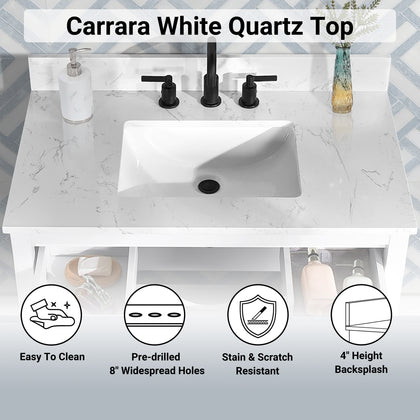 Encino 60" Double Vanity With Carrara white Quartz Stone Top