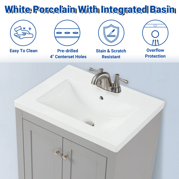 Adak 24" Compact Vanity in Gray with Porcelain Top