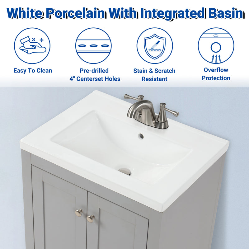 Adak 24" Compact Vanity in Gray with Porcelain Top