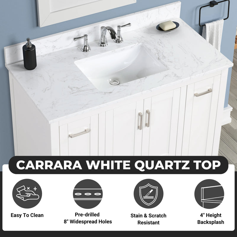Milford 42" Single Vanity With Carrara white Quartz Stone Top