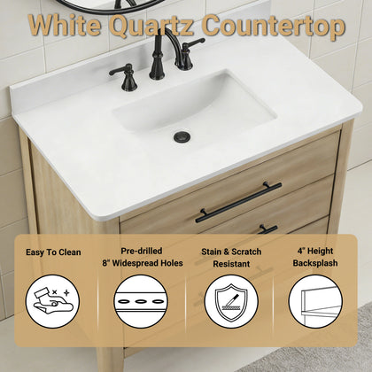 Safford 36" bathroom vanity with white quartz countertop