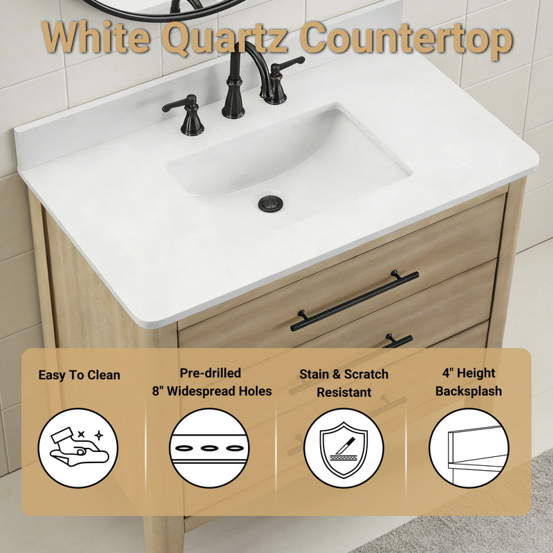 Safford 36" bathroom vanity with white quartz countertop