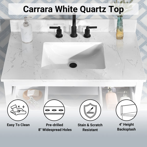 Encino 48" Single Vanity With Carrara White Quartz Stone Top