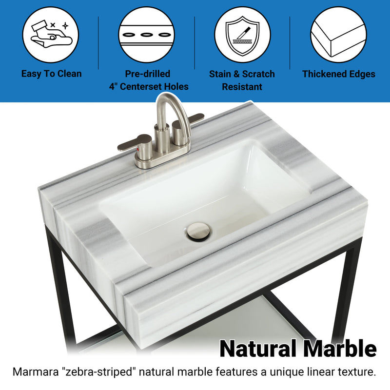 Vaia 24" Bathroom Vanity Set with Natural Marble Top