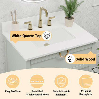 Yulan 30" Single Vanity With Pure White Quartz Top