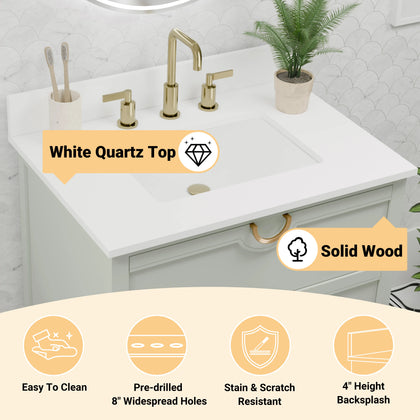 Yulan 30" Single Vanity With Pure White Quartz Top