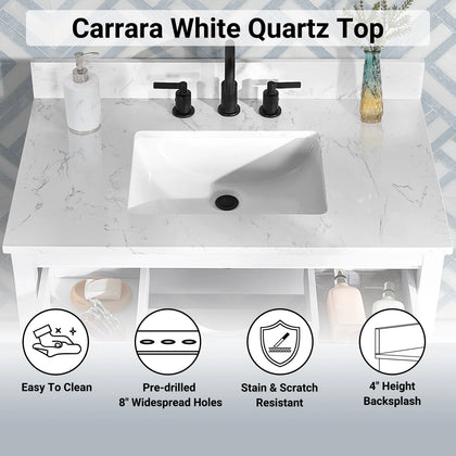 Encino 30" Single Vanity With Carrara White Quartz Stone Top