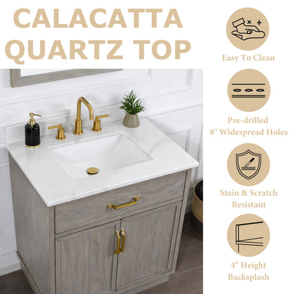 Denton 30" Single Vanity With Calacatta Quartz Top