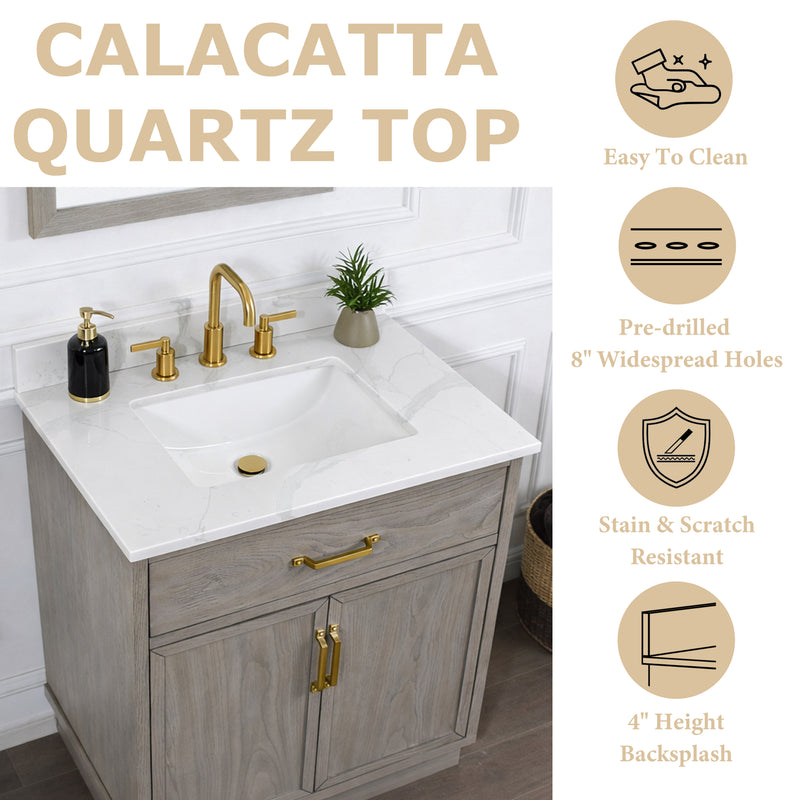 Denton 30" Single Vanity With Calacatta Quartz Top