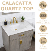 Denton 30" Single Vanity With Calacatta Quartz Top