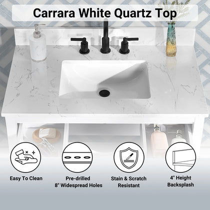 Encino 60" Double Vanity With Carrara white Quartz Stone Top