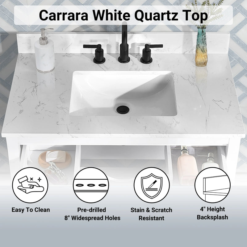Encino 60" Double Vanity With Carrara white Quartz Stone Top