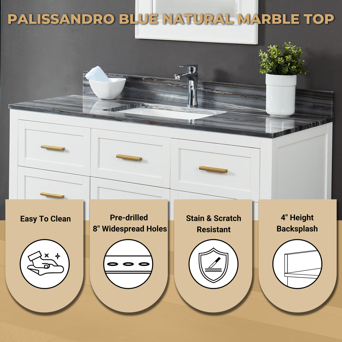 Ralph 48" Wall Mounted Vanity with Palissandro Blue Marble Top