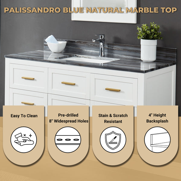 Ralph 48" Wall Mounted Vanity with Palissandro Blue Marble Top