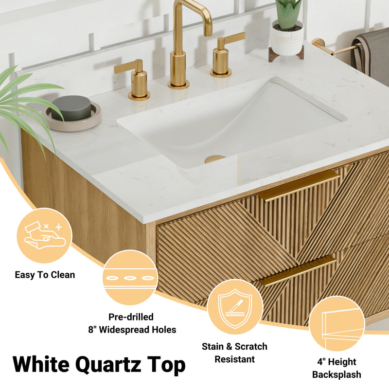 Waymart 30" Single Vanity With Pure White Quartz Top