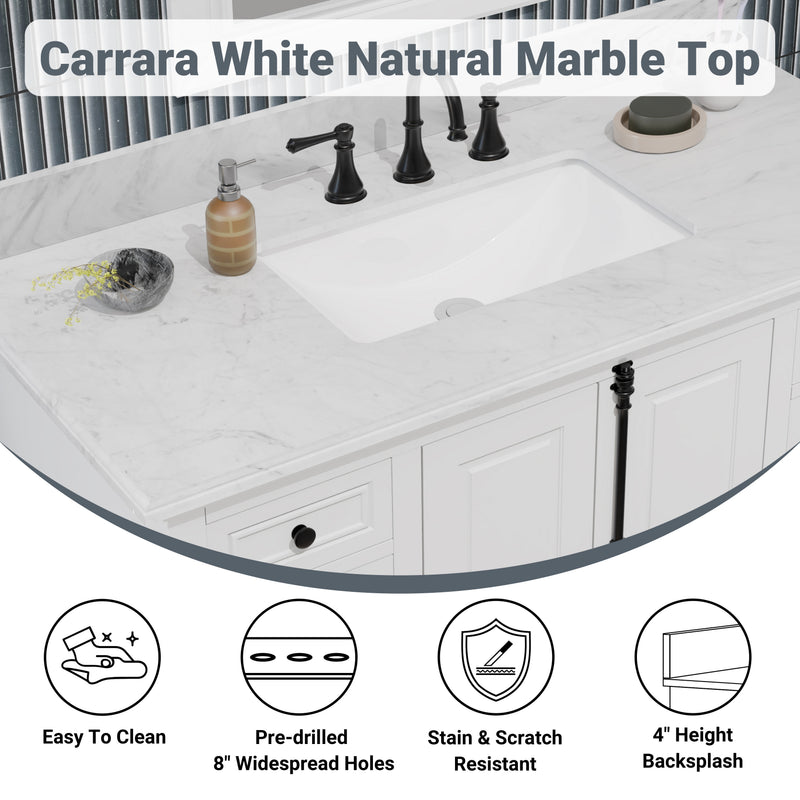 Icon 48" Single Vanity in White with Carrara Marble Top