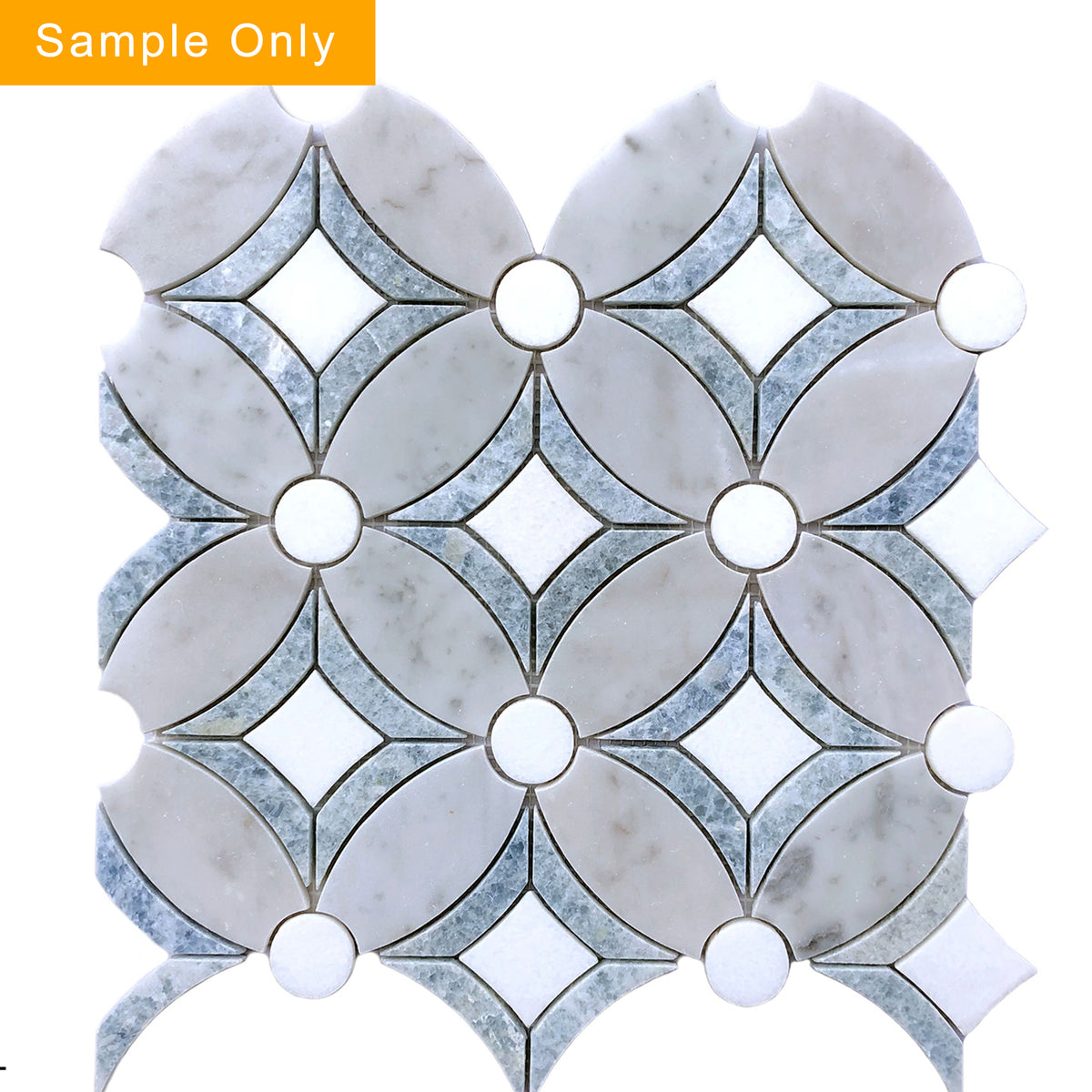 Carrara & Thassos & Argentina Blue Polished Waterjet Mosaic Floor and Wall Tile - Sample (Product Shown is Full Size)