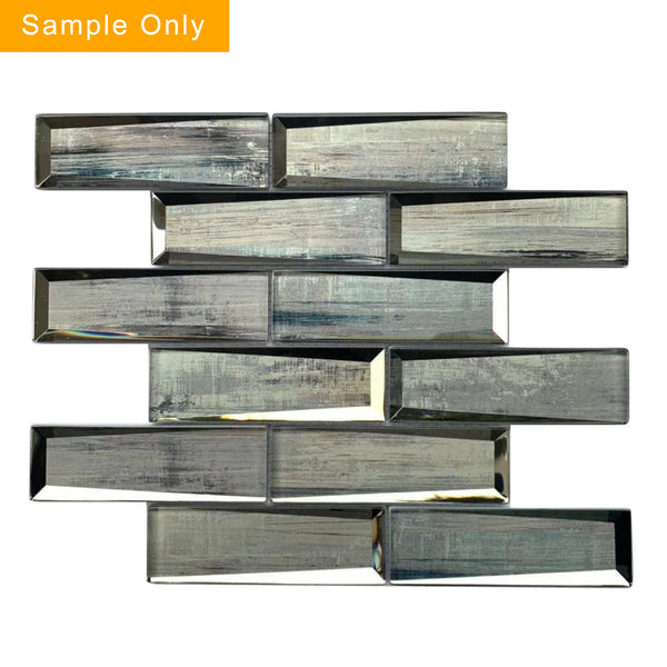 Blue & Gray Wood  Grain 3D Glass Mosaic Wall Tile - Sample (Product Shown is Full Size)