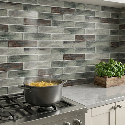 Blue & Gray Wood Grain 3-in x 12-in 3D Glass Tile( 5 sq. ft. /Box )