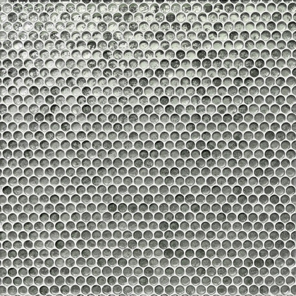 Sample display board of Blue & Gray Textured Penny Round Glass Mosaic Tiles – emphasizing circular pattern and textured surface