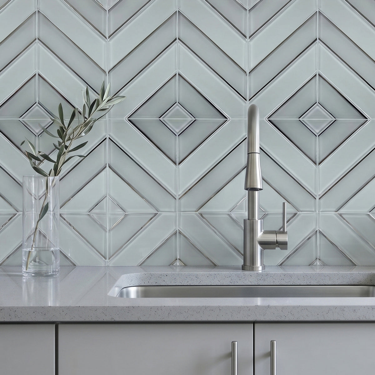 Diamond 12-in x 12-in Pattern Chevron with Metallic Edge Glass Mosaic Wall Tile( 10 sq. ft. /Box )