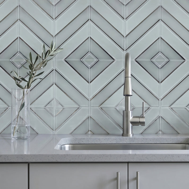 Diamond 12-in x 12-in Pattern Chevron with Metallic Edge Glass Mosaic Wall Tile( 10 sq. ft. /Box )