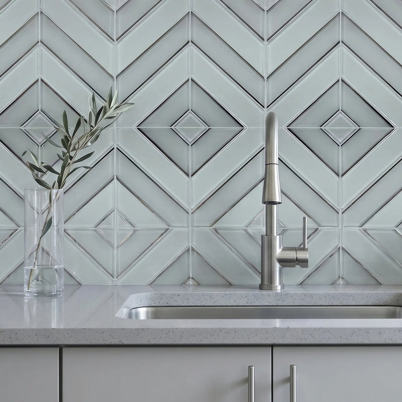 Diamond 12-in x 12-in Pattern Chevron with Metallic Edge Glass Mosaic Wall Tile( 10 sq. ft. /Box )