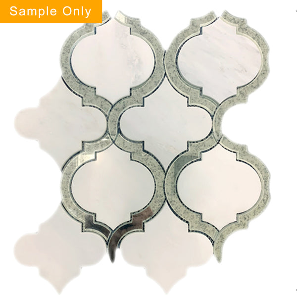 Oriental White and Antique Mirror Lantern Polished Marble with Mirror Mosaic Floor and Wall Tile - Sample (Product Shown is Full Size)