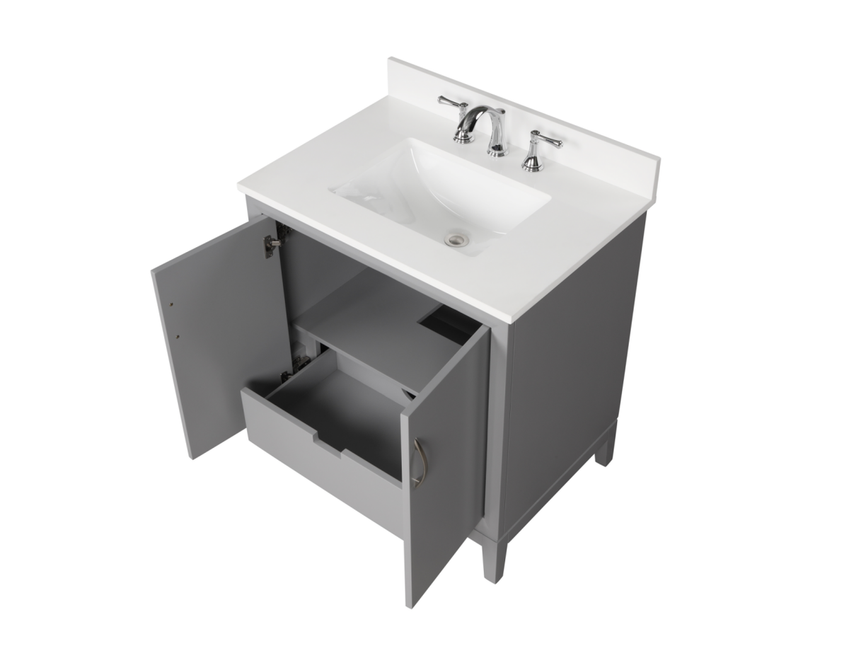 Luton 30" Vanity in Gray with Snow White Quartz Top