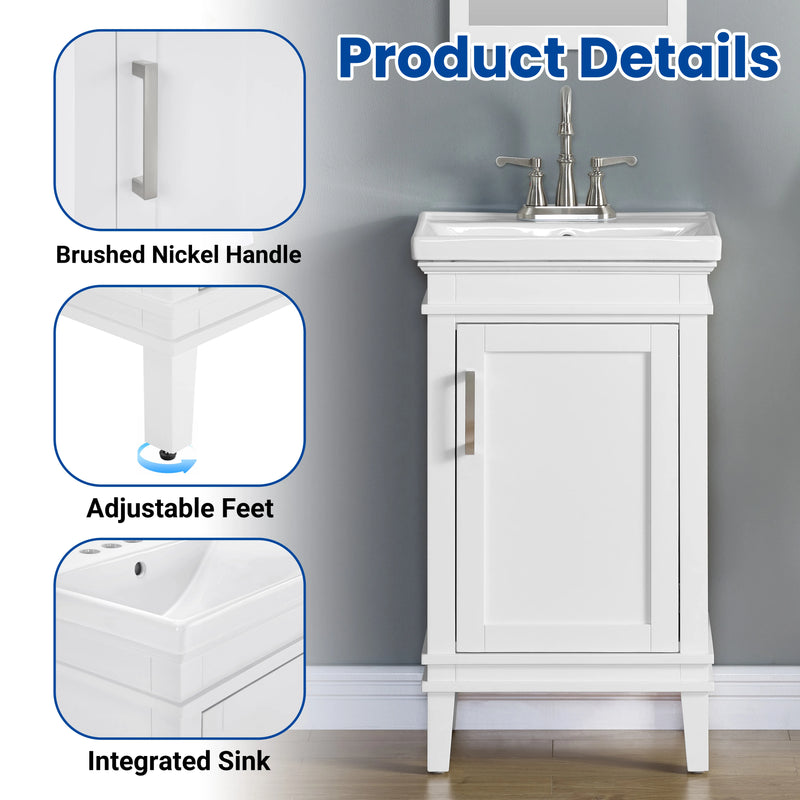 Elmington in Swan White Vanity 20" with Porcelain Top