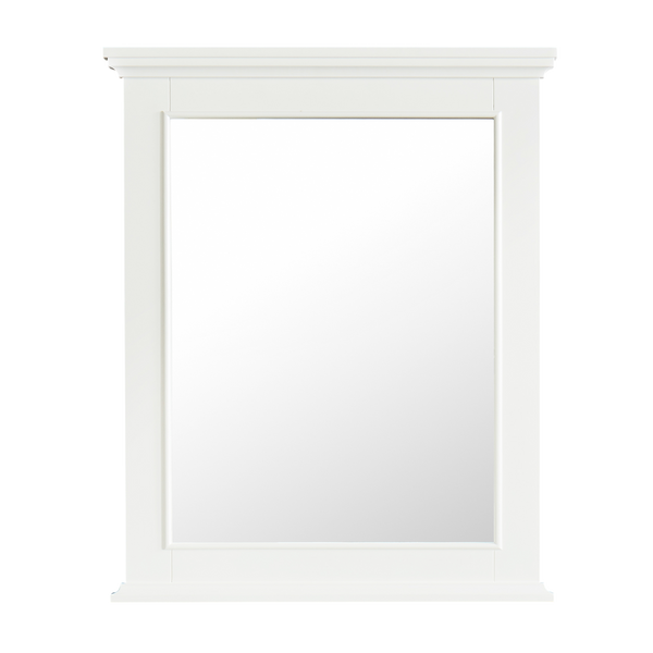 dove white framed bathroom vanity mirror, elegant rectangular design, enhances bathroom decor, 25 in. W x 36 in. H.