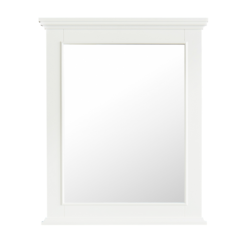 dove white framed bathroom vanity mirror, elegant rectangular design, enhances bathroom decor, 25 in. W x 36 in. H.
