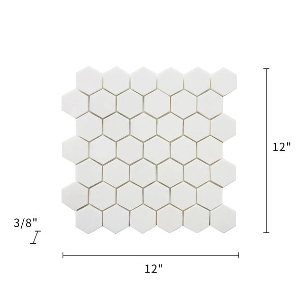 2-in Thassos White Hexagon 12-in x 12-in Polished Marble Mosaic Floor and Wall Tile ( 5 sq. ft. /Box )