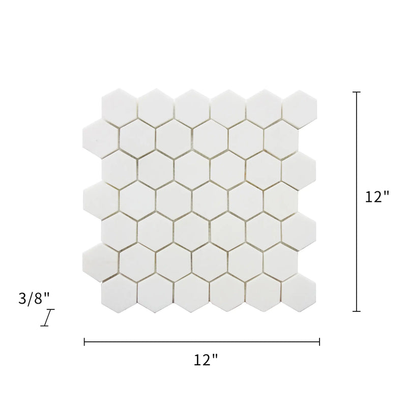 2-in Thassos White Hexagon Polished Marble Mosaic Floor and Wall Tile - Sample (Product Shown is Full Size)