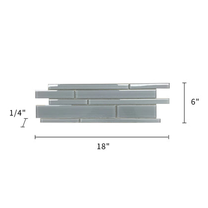 6-in x 18-in Ice Denim Glass Mix Random Strip Mosaic Wall Tile( 7.5 sq. ft. /Box )