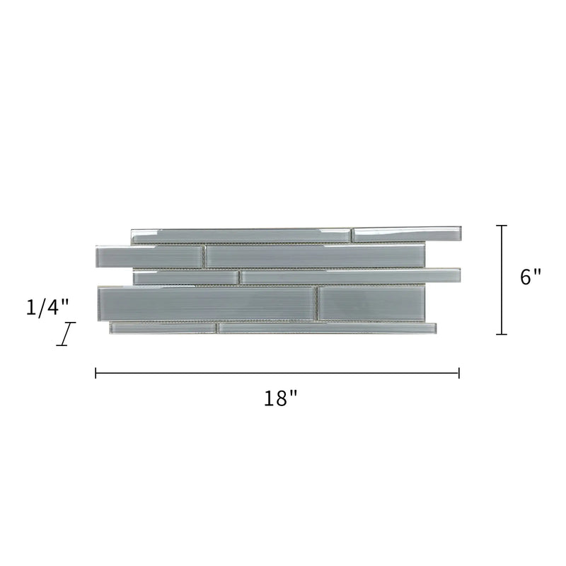 6-in x 18-in Ice Denim Glass Mix Random Strip Mosaic Wall Tile( 7.5 sq. ft. /Box )