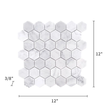 2-in Carrara White Hexagon 12-in x 12-in Polished Marble Mosaic Floor and Wall Tile( 5 sq. ft. /Box )