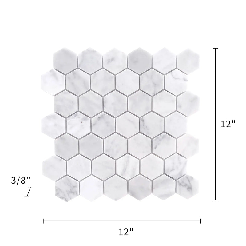 2-in Carrara White Hexagon 12-in x 12-in Polished Marble Mosaic Floor and Wall Tile( 5 sq. ft. /Box )