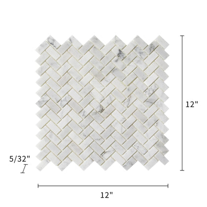 Carrara White Herringbone 12-in x 12-in Mini Brick Mosaic Wall Tile( 10 sq. ft. /Box )